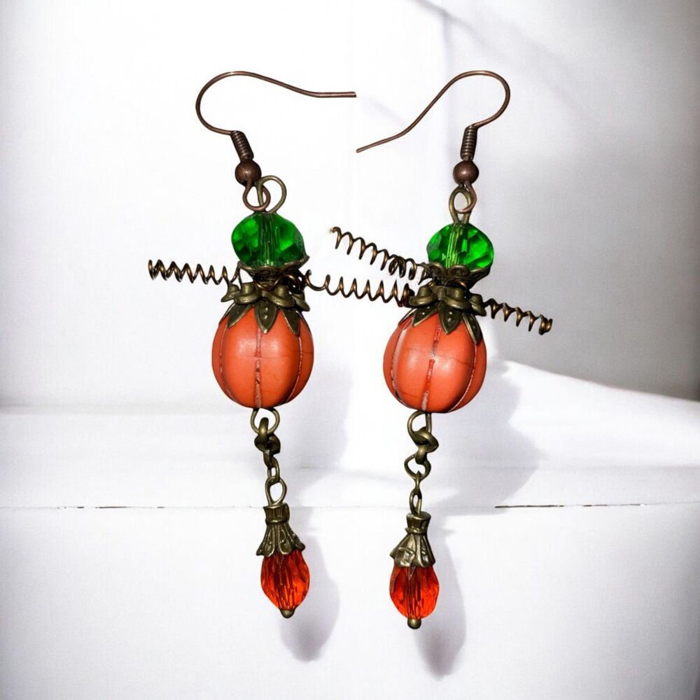 Pumpkin Bicone Bead Dangle Drop Earrings